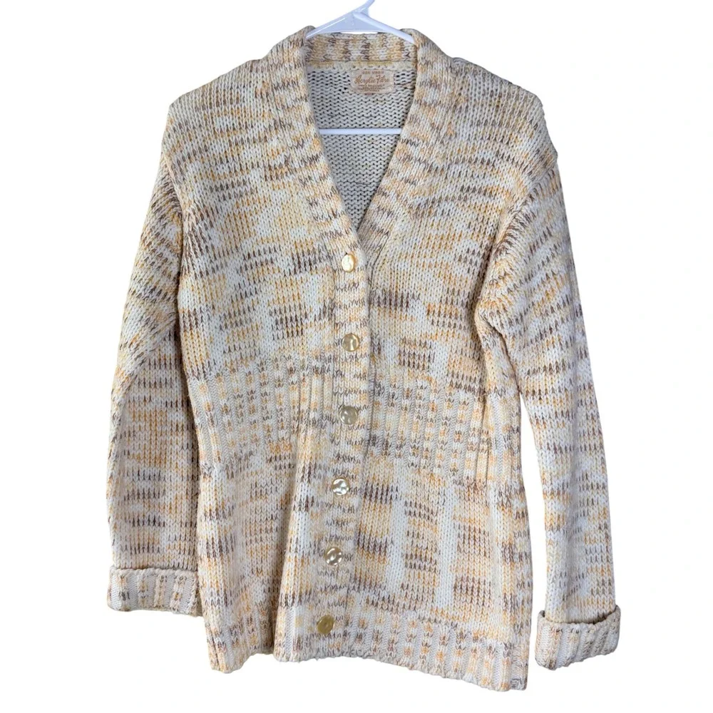 Vintage Acrylic Fibre Chunky Knit Button Up Cardigan Sweater Size L